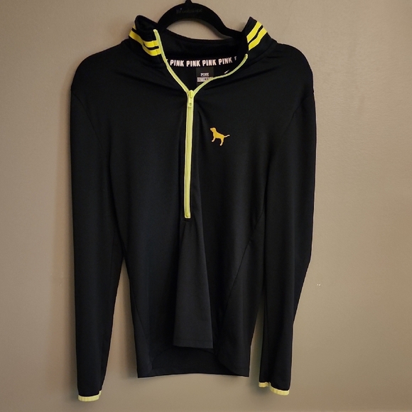PINK Victoria's Secret Black Quarter Zip with Neon Yellow - Picture 1 of 9